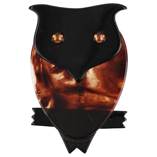 Black and Tortoise shell Owl Brooch