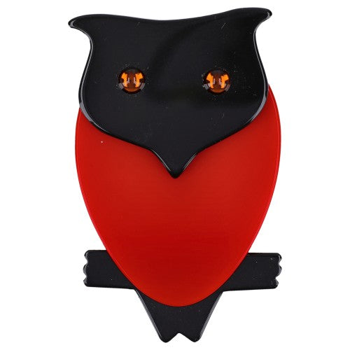 Black and Red Owl Brooch