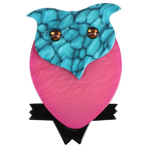 Turquoise and Fuchsia Owl Brooch