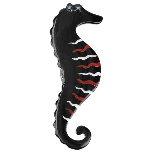 Black, White and Red Seahorse Brooch
