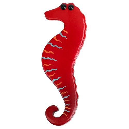 Red, Turquoise and Orange Seahorse Brooch