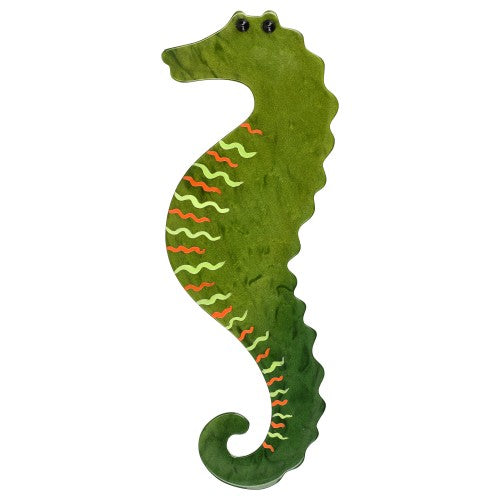 Moss Green, Almond Green and Orange Seahorse Brooch
