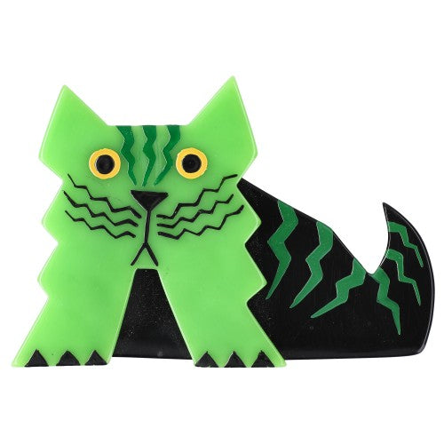 Anise Green and Black Angora Cat Brooch
