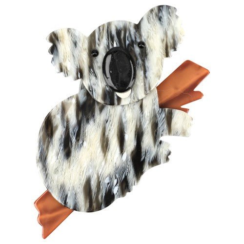 Hiry Ivory - Grey Koala Brooch with a Ginger Branch - Galalith – Vintage Jewelry - handcrafted by Pavone by Pavone