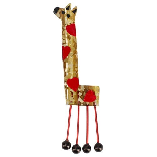 Honey Mosaic Olympe Giraffe Brooch with Red Hearts - Galalith – Vintage Jewelry - handcrafted by Pavone by Pavone