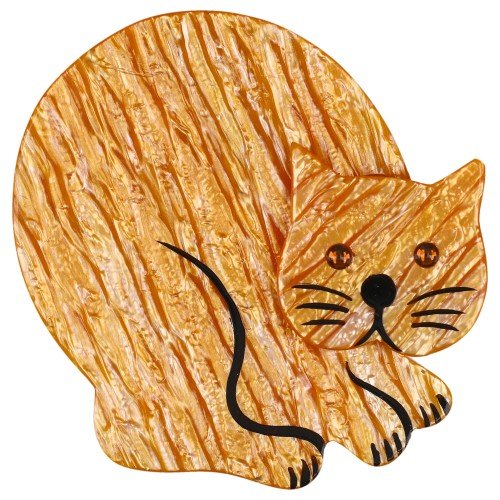 Iridescent Orange Sitting Cat Brooch - Galalith – Vintage Jewelry - handcrafted by Pavone by Pavone