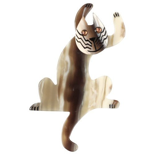 Ivory, beige and Brown Jazzy Cat Brooch (small size) - Galalith – Vintage Jewelry - handcrafted by Pavone by Pavone