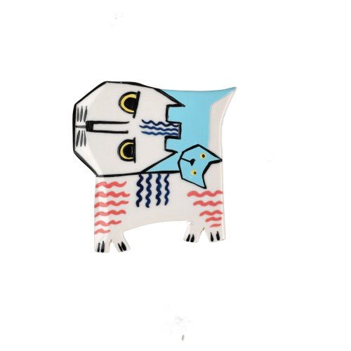 Ivory White and Azur Blue Picasso Cat Brooch (small size) - Galalith – Vintage Jewelry - handcrafted by Pavone by Pavone