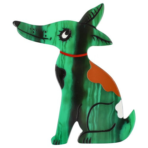Green Jack Russel Dog Brooch 