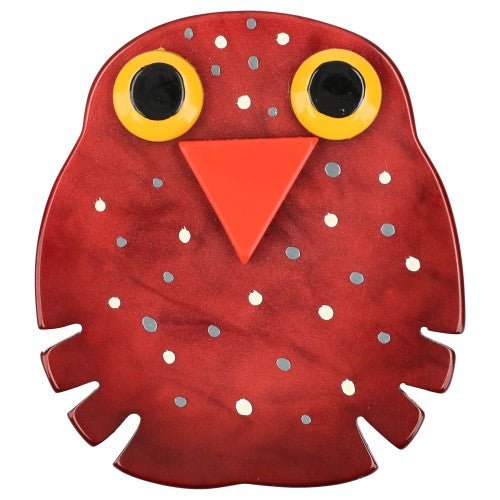 Jam Red Kiko Owl Brooch - Galalith – Vintage Jewelry - handcrafted by Pavone by Pavone