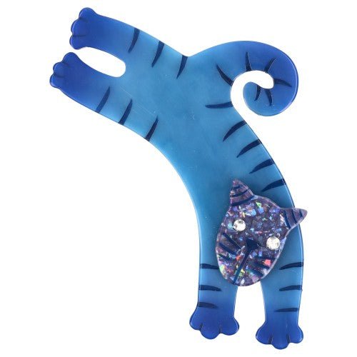 Cobalt Blue with a Brilliant Blue head Jumpy Cat Brooch (Large size) - Galalith – Vintage Jewelry - handcrafted by Pavone by Pavone
