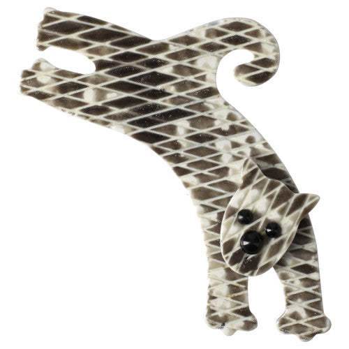 Beige and Ivory snakeskin Jumpy Cat Brooch GM