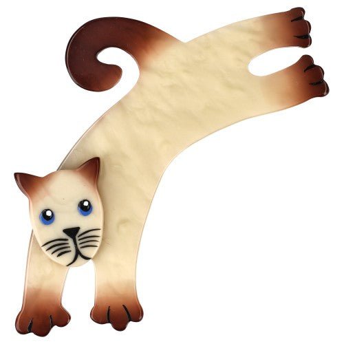 Siamese Jumpy Cat Brooch R (large size) - Galalith – Vintage Jewelry - handcrafted by Pavone by Pavone