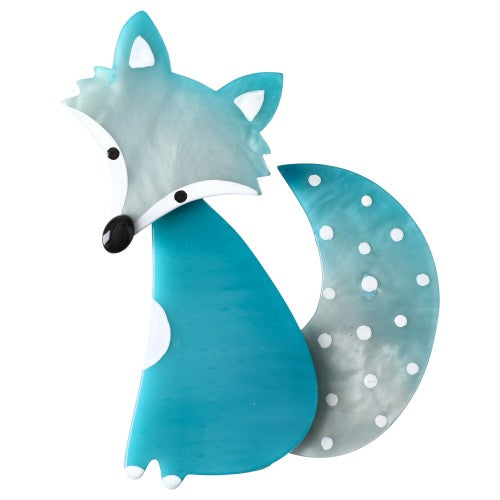 Aquamarine and Turquoise Blue with dots Ladyfox Fox Brooch