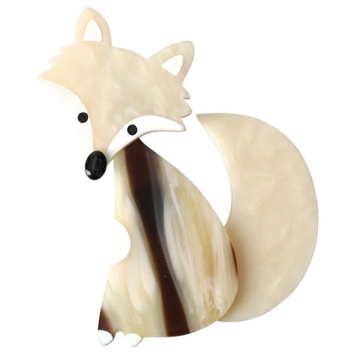 White and striped Beige-Brown Ladyfox Fox Brooch