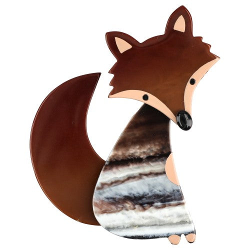Ginger Brown and striped Beige- Brown Ladyfox Fox Brooch