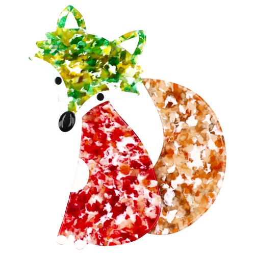 Green, Red and Yellow Confetti Ladyfox Fox Brooch 