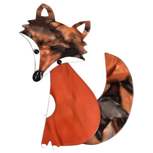 Deep Orange and Pearly Orange-Brown Ladyfox Fox Brooch 