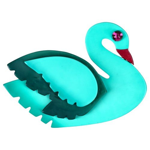 Lagoon Green and Emerald Green Swan Bird Brooch - Galalith – Vintage Jewelry - handcrafted by Pavone by Pavone