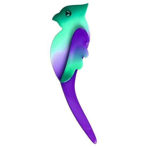 Lagoon Green and Purple Zazy Bird Brooch - Galalith – Vintage Jewelry - handcrafted by Pavone by Pavone