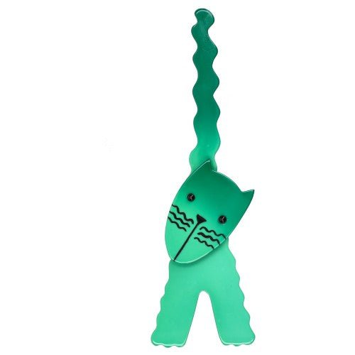 Lagoon Green Eiffel Cat Brooch - Galalith – Vintage Jewelry - handcrafted by Pavone by Pavone