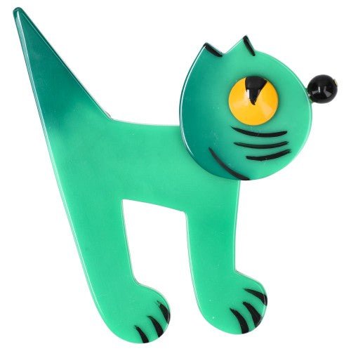 Lagoon Green Musico Cat Brooch - Galalith – Vintage Jewelry - handcrafted by Pavone by Pavone