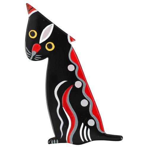 Black, Red, Grey and White Languorous Cat Brooch