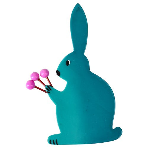 Turquoise and Fuchsia Flower Rabbit Brooch