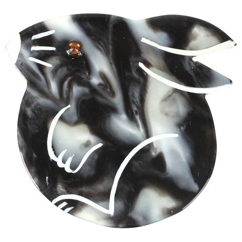 Black, Grey-White Round Rabbit Brooch (little one) 