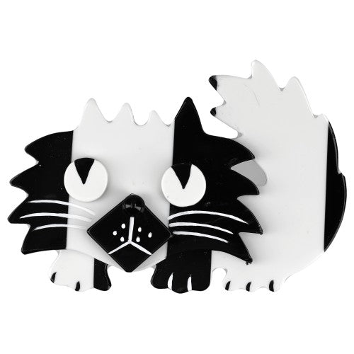 Large Striped White and Black Rocky Cat Brooch - Galalith – Vintage Jewelry - handcrafted by Pavone by Pavone