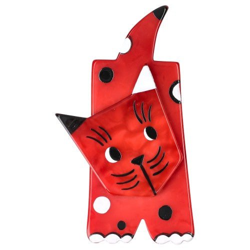Red and White Lego Cat Brooch (right) - Galalith – Vintage Jewelry - handcrafted by Pavone by Pavone