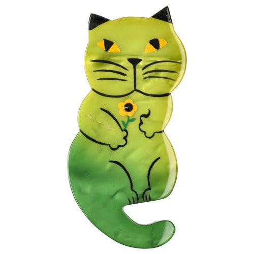 Chartreuse Green Leon Cat Brooch
