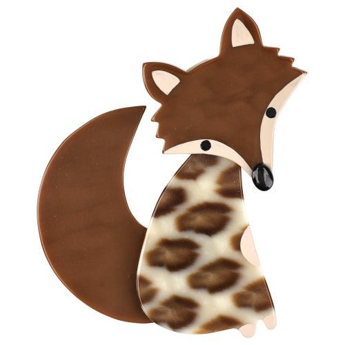 Leopard Spotted and Caramel Ladyfox Fox Brooch (Right) - Galalith – Vintage Jewelry - handcrafted by Pavone by Pavone