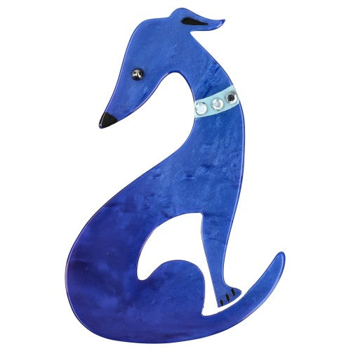 Cobalt Blue Greyhound Dog Brooch