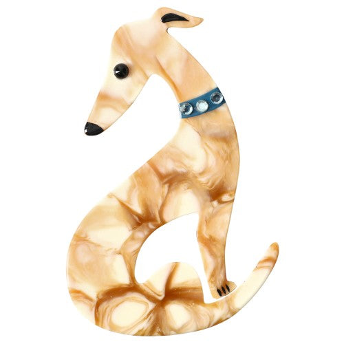 Marbled Cream Greyhound Dog Brooch