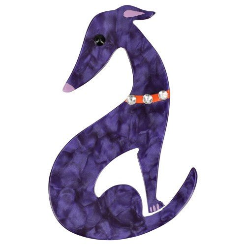 Purple Greyhound Dog Brooch with a orange Necklace - Galalith – Vintage Jewelry - handcrafted by Pavone by Pavone