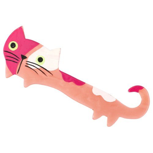 Light and Candy Pink with White Yukiko Cat Brooch - Galalith – Vintage Jewelry - handcrafted by Pavone by Pavone