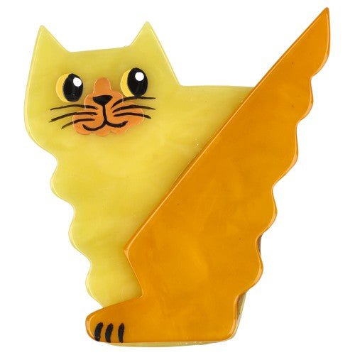 Light and Corn Yellow Wavoo Cat Brooch (left) - Galalith – Vintage Jewelry - handcrafted by Pavone by Pavone