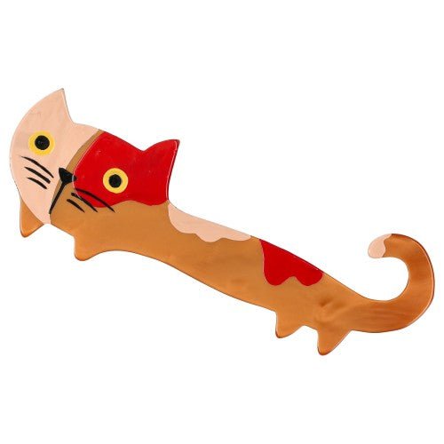 Light Ginger, Salmon Pink and Red Yukiko Cat Brooch - Galalith – Vintage Jewelry - handcrafted by Pavone by Pavone