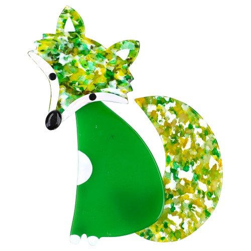 Light Green and Green with glitter Ladyfox Fox Brooch - Galalith – Vintage Jewelry - handcrafted by Pavone by Pavone
