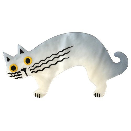 Light Grey and White Raspoutine Cat Brooch - Galalith – Vintage Jewelry - handcrafted by Pavone by Pavone