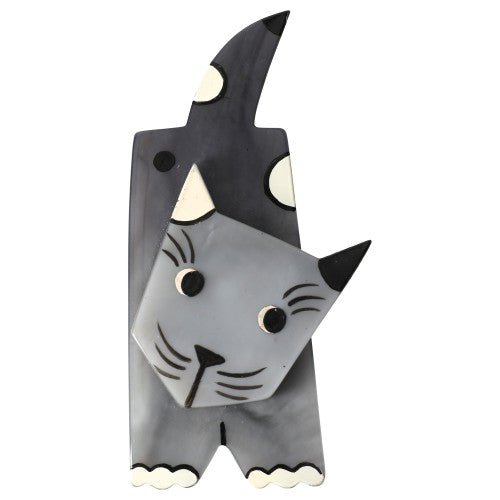 Light Grey Lego Cat Brooch - Galalith – Vintage Jewelry - handcrafted by Pavone by Pavone