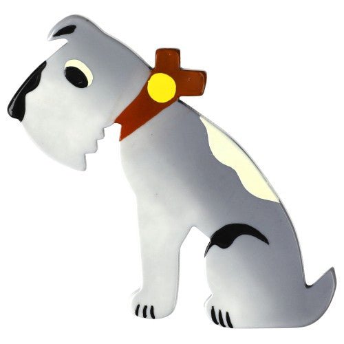 Light Grey Solito Dog with a Red Collar Brooch - Galalith – Vintage Jewelry - handcrafted by Pavone by Pavone