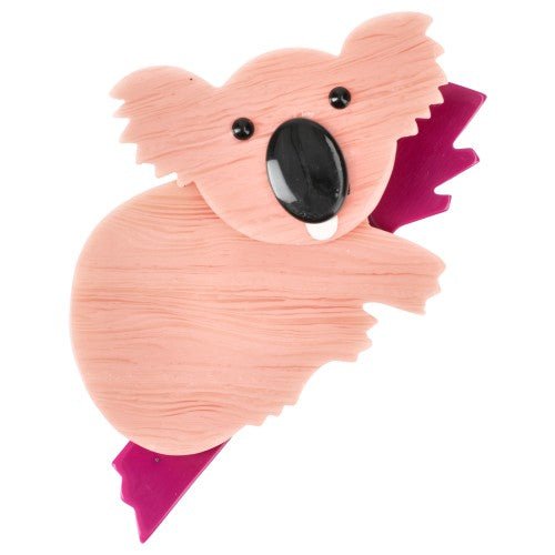 Light Pearly Pink Striped and Cyclamen Pink Koala Brooch - Galalith – Vintage Jewelry - handcrafted by Pavone by Pavone