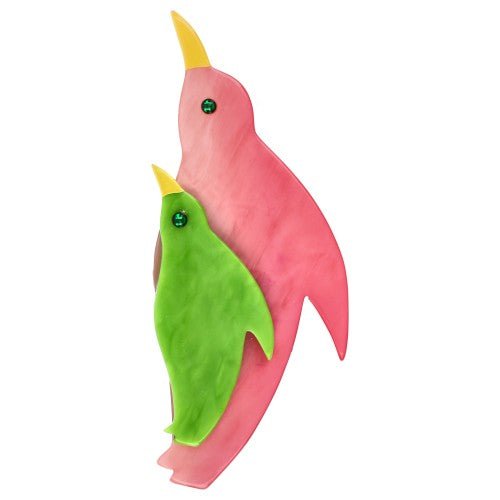 Light Pink and Anise Green Penguin Frosty Brooch - Galalith – Vintage Jewelry - handcrafted by Pavone by Pavone
