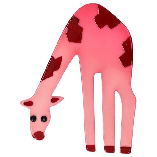 Light Pink and Burgundy Red Giraffe Brooch (left) - Galalith – Vintage Jewelry - handcrafted by Pavone by Pavone