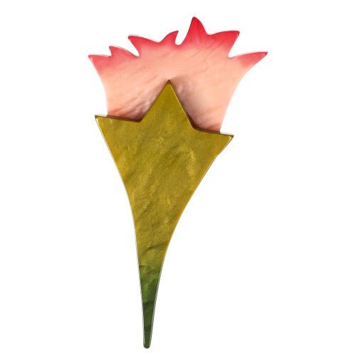 Light Pink and Moss Green Tulip Flower Brooch - Galalith – Vintage Jewelry - handcrafted by Pavone by Pavone
