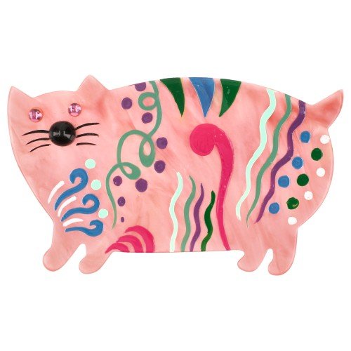 Light Pink and Multicolor Floral Decor Cat Brooch (left) - Galalith – Vintage Jewelry - handcrafted by Pavone by Pavone