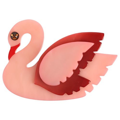 Light Pink and Raspberry Swan Bird Brooch - Galalith – Vintage Jewelry - handcrafted by Pavone by Pavone