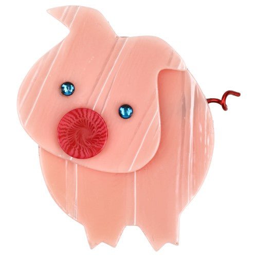 Light Pink with a Silver Stripe Pig Brooch GM - Galalith – Vintage Jewelry - handcrafted by Pavone by Pavone